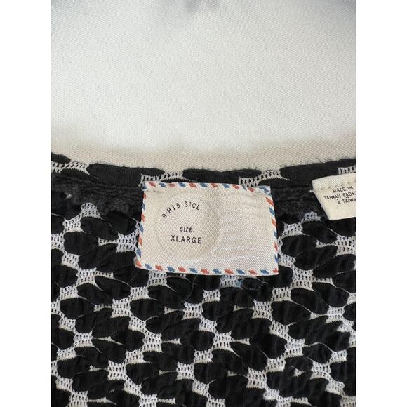 9H15 S'CL Sweater Womens XL Black White Textured Short Sleeve Knit Pullover Top - Picture 3 of 7